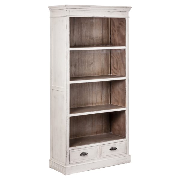 20347 Estantería de diseño provenzal LEUCA 90 madera de pino natural y blanco envejecido