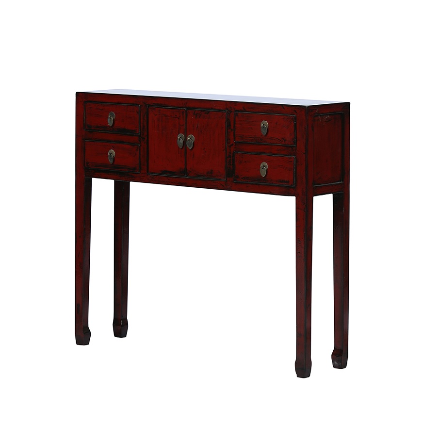 BB917 Consola de diseño oriental 100 madera rojo oscuro con desgastes