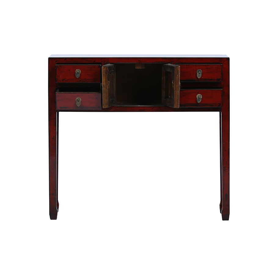 BB917 Consola de diseño oriental 100 madera rojo oscuro con desgastes - Imagen 3