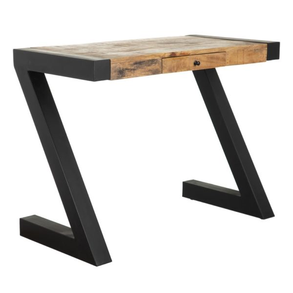 152688 Escritorio de diseño industrial 100 madera de mango y hierro color negro
