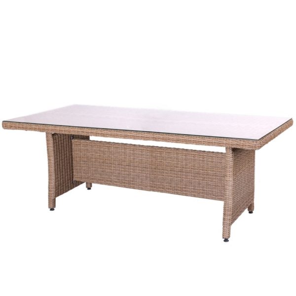 732063 Mesa de comedor para exterior PATSY 240 ratán sintético con cristal