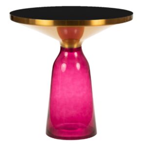 908027 Mesa auxiliar redonda de diseño Art Decó 50 acero inoxidable y cristal rosa