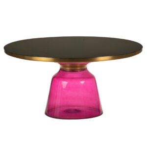 908028 Mesa de centro redonda de diseño Art Decó 75 acero inoxidable y cristal rosa