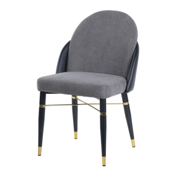 902017 Silla de diseño vintage WICHITA tapizada negro y gris con patas de hierro
