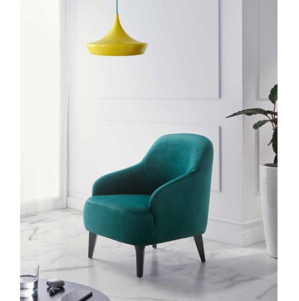 NADIA Sillón butaca diseño vintage terciopelo verde patas madera color negro