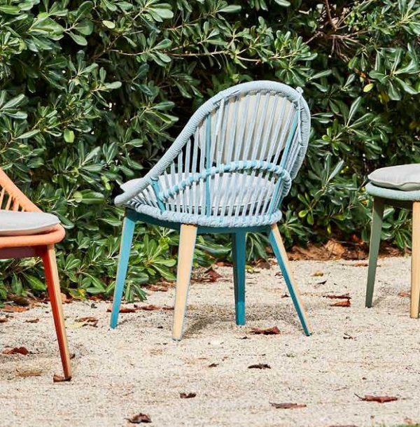KUS Sillón para exterior madera y cuerda de algodón trenzado azul