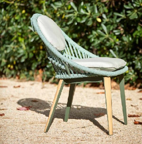 KUS Sillón para exterior madera y cuerda de algodón trenzado verde