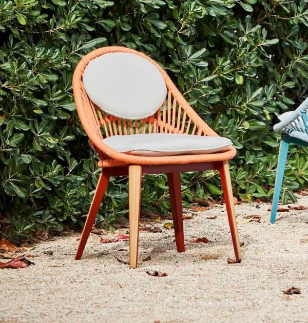 KUS Sillón para exterior madera y cuerda de algodón trenzado naranja