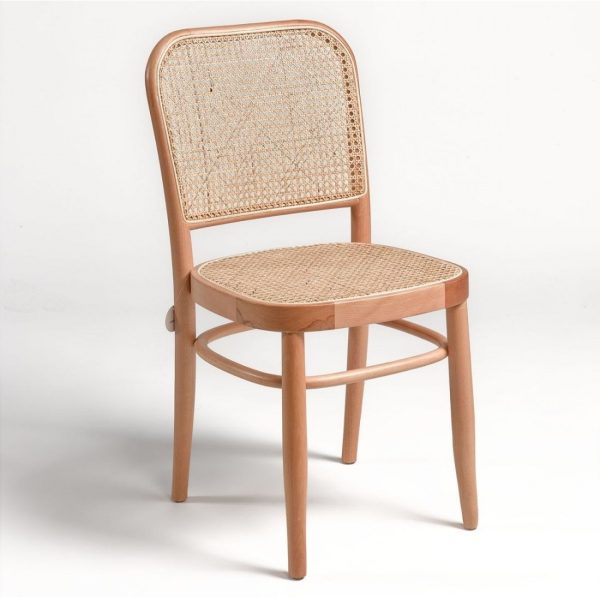 MONACO Silla de diseño vintage madera con asiento y respaldo de ratán