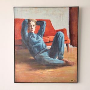 34SI21682 Lienzo pintado a mano acrílico 100x120 con marco color negro
