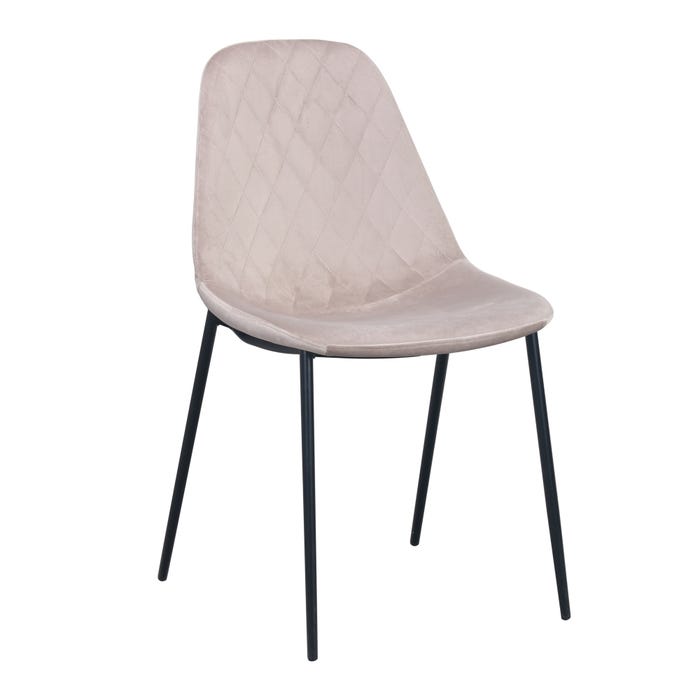 601306 Silla de diseño vintage tapizado beige con costuras y patas de metal negro