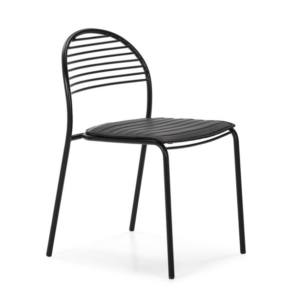 25696/00 Silla diseño moderno industrial metal negro con cojín polipiel