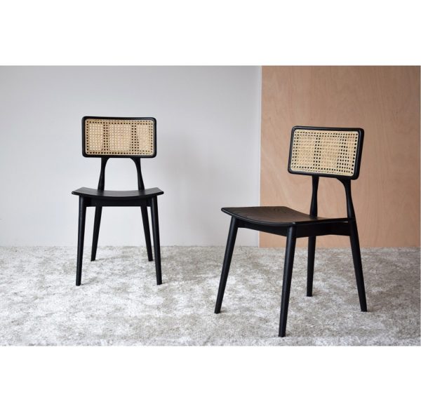 34RK21105 Silla de diseño vintage COSME madera de Sungkai y ratán natural