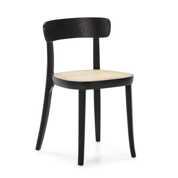 25730/00 Silla de diseño vintage madera negro y asiento ratán natural