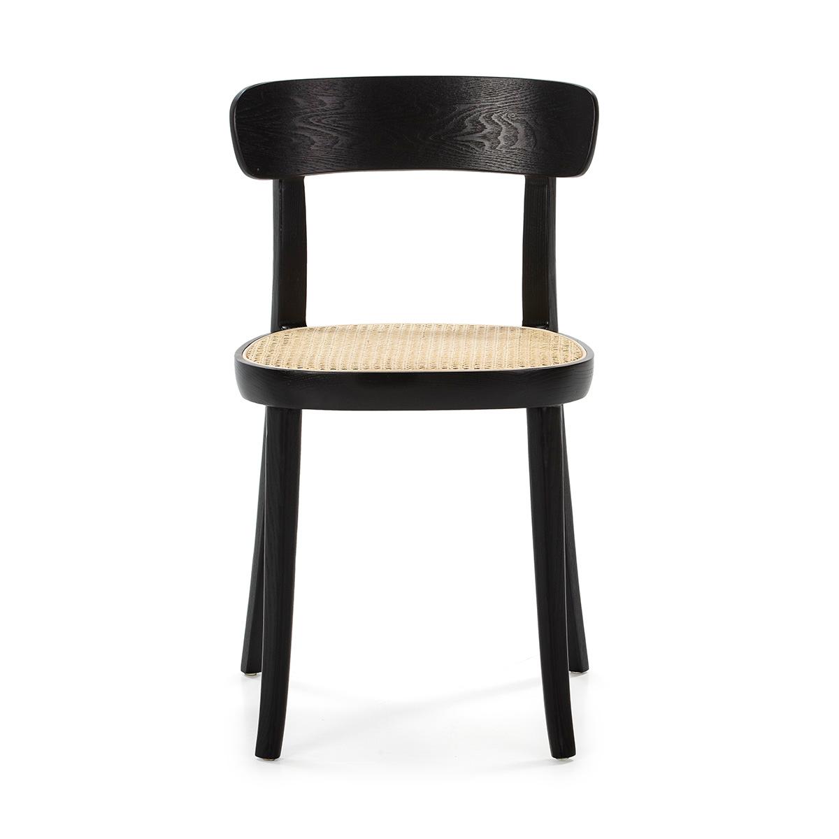 25730/00 Silla de diseño vintage madera negro y asiento ratán natural - Imagen 2