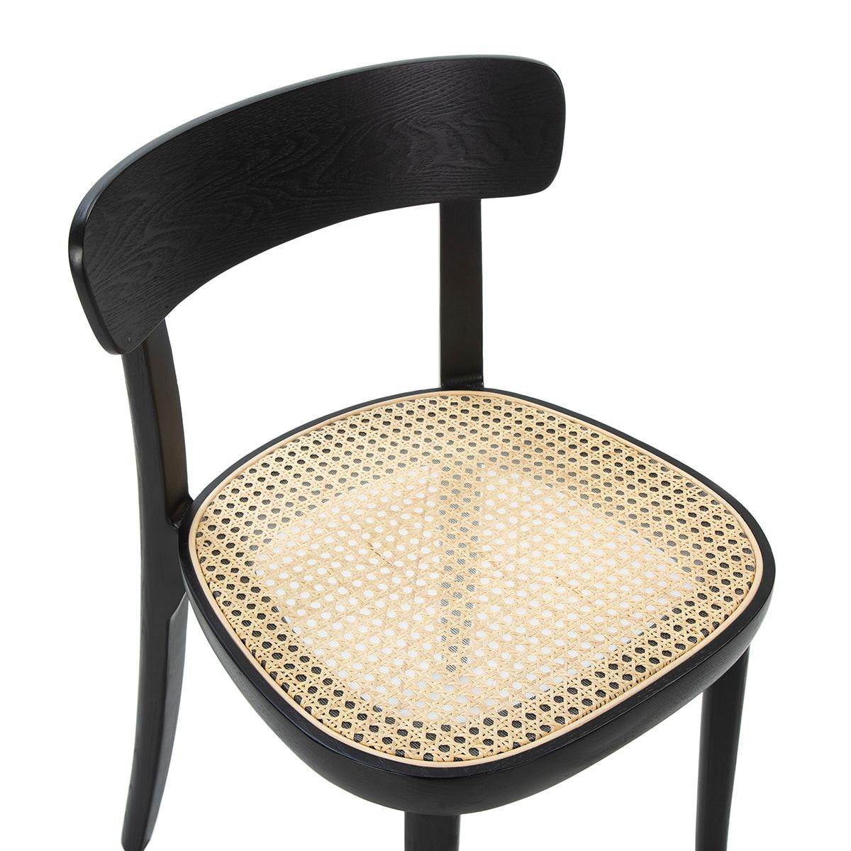 25730/00 Silla de diseño vintage madera negro y asiento ratán natural - Imagen 4