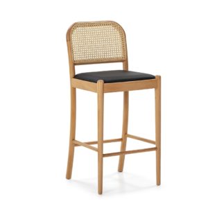 25644/00 Taburete alto de diseño nórdico madera natural y asiento blanco