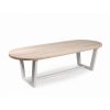 Mesa de comedor ovalada para exterior gran tamaño madera de teka y pie metálico gris (1)