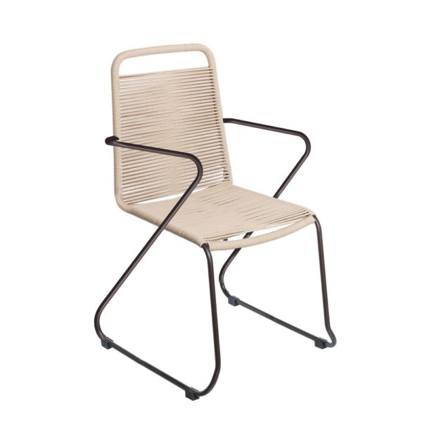 127279 Silla con reposabrazos para exterior ANTEA acero negro mate y cuerda topo
