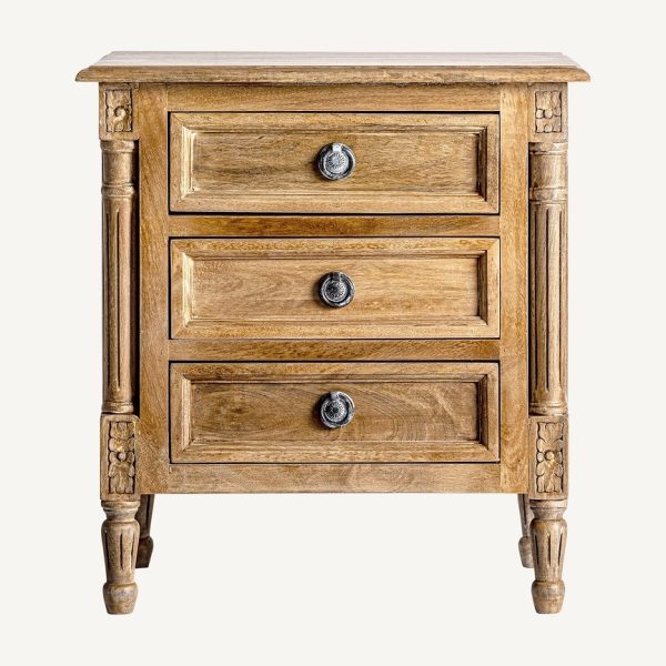 Mesita de noche diseño clásico provenzal madera de mango natural