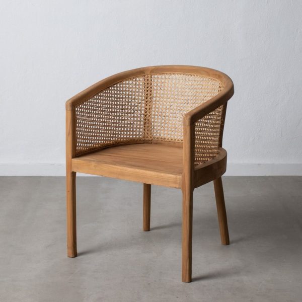 601220 Sillón o silla con reposabrazos diseño vintage madera de teka y respaldo ratán