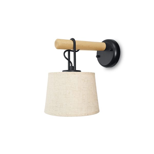 Aplique lámpara de pared diseño moderno 30 madera, metal negro y tela beige