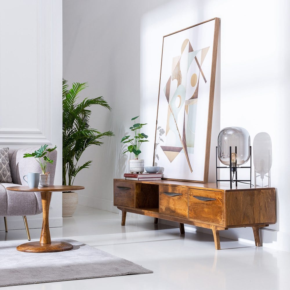 603040 Mueble de televisión diseño vintage colonial 210 madera mango marrón - Imagen 5