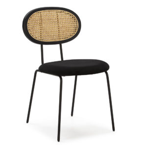 40501/00 Silla diseño vintage metal, madera, terciopelo y ratán natural