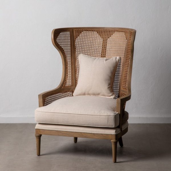 602179 Sillón de diseño vintage madera y ratán amplio respaldo
