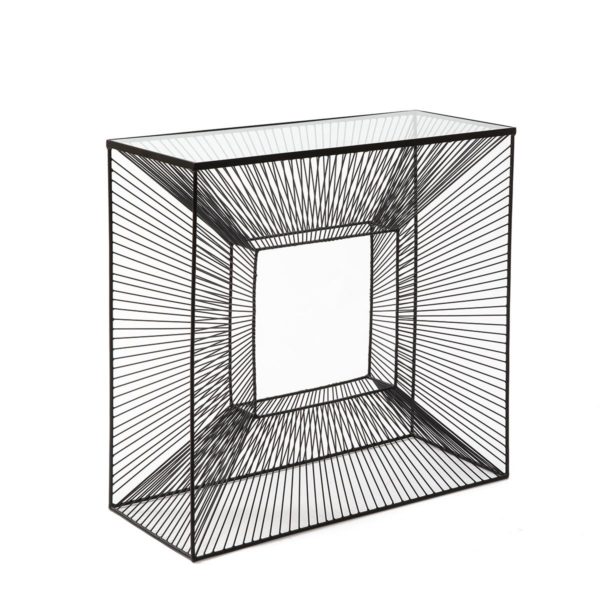 Consola de diseño moderno metal negro y cristal transparente