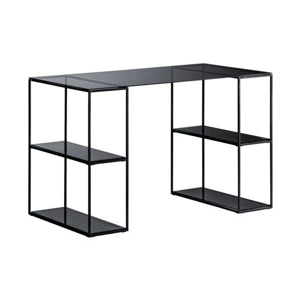 29529 Escritorio ANZAC de diseño moderno industrial 120 hierro y cristal negro