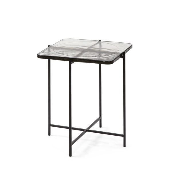 31585/00 Mesa auxiliar de diseño vintage 46 metal negro y vidrio rústico
