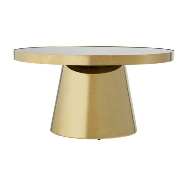 27804 Mesa de centro redonda de diseño Art decó AIGEN Ø90 acero dorado y espejo negro