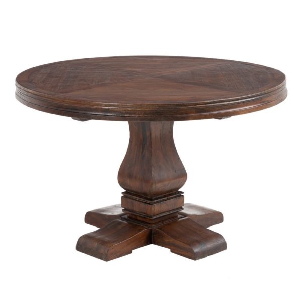 602007 Mesa de comedor redonda diseño rústico vintage 120 madera de teka natural