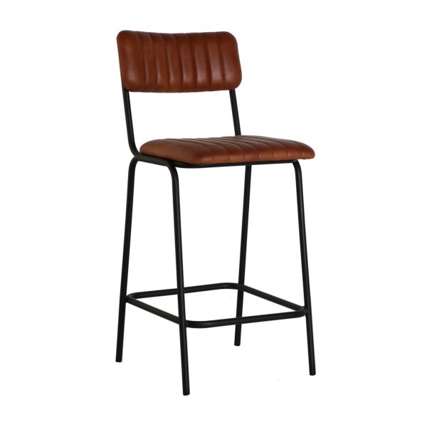 28603 Taburete alto de diseño vintage industrial MORTON hierro y cuero marrón