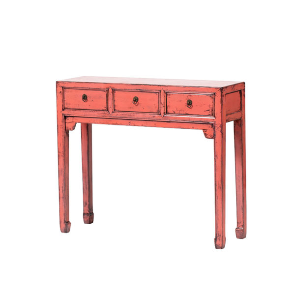 A238 Consola diseño oriental 100 madera color coral acabado desgastado