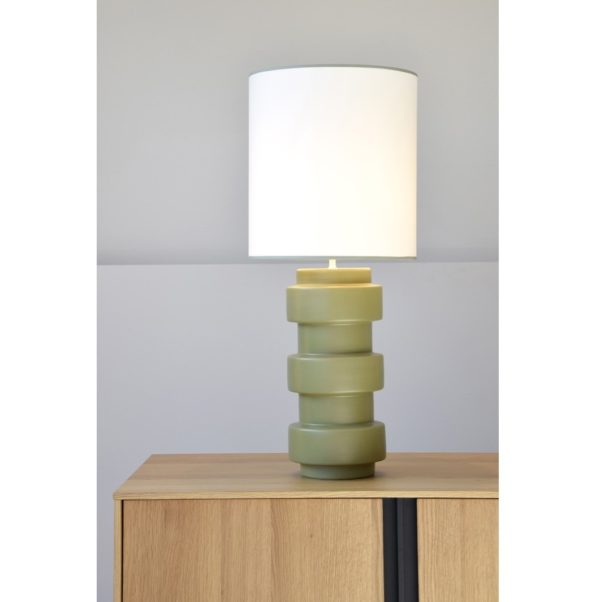 SP21137V Lámpara de sobremesa de diseño moderno 77 cerámica verde oliva mate y algodón blanco