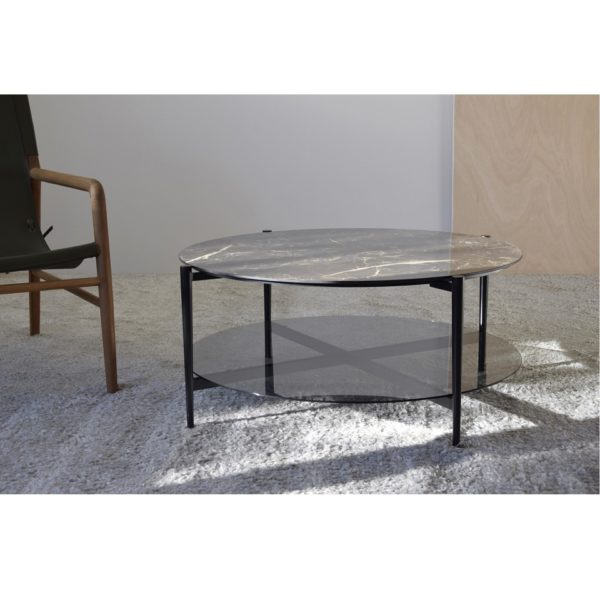 34AD2153 Mesa de centro redonda de diseño moderno Ø88 metal y mármol cerámico