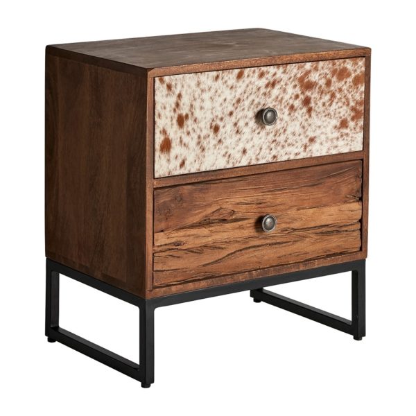 29666 Mesita de noche de diseño industrial TEXAS 50 madera de mango marrón y beige