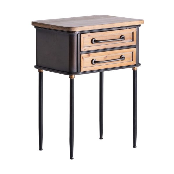 29638 Mesita de noche de diseño industrial ISLIP 58 madera y hierro