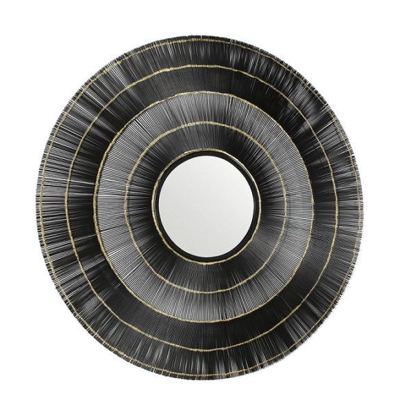 31570/00 Espejo redondo diseño vintage Art Decó 114 metal negro con dorado