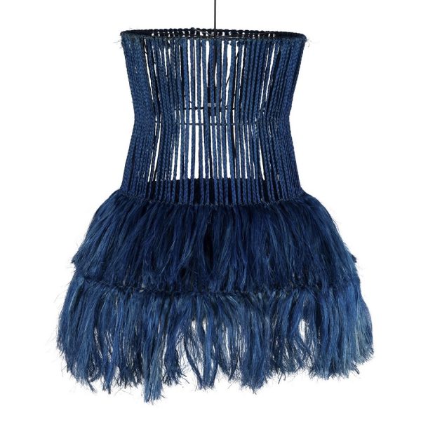 Lámpara de diseño vintage y étnico fibras naturales color azul eléctrico