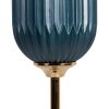 Lámpara de pie de diseño art decó metal dorado y cristal azul con pantalla negro azul y dorado 7