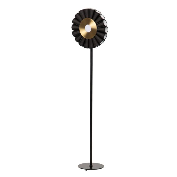934017 Lámpara de pie de diseño Art Decó MINDEN 175 tela negro y metal dorado y negro
