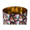 Lámpara de sobremesa de diseño art decó metal dorado y cristal negro con pantalla calaveras multicolor 3