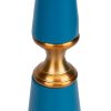 Lámpara de sobremesa de diseño art decó poliresina azul y metal dorado pantalla azul 5