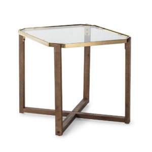 Mesa auxiliar diseño vintage madera, metal dorado y cristal