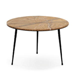 40487/00 Mesa de centro redonda diseño vintage 50 mármol color moka y metal negro