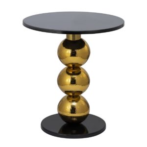 Mesa de comedor redonda de diseño Art decó hierro negro y esferas doradas