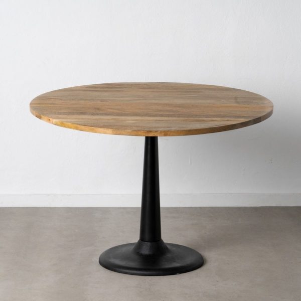 603340 Mesa de comedor redonda diseño rústico industrial 115 madera con hierro